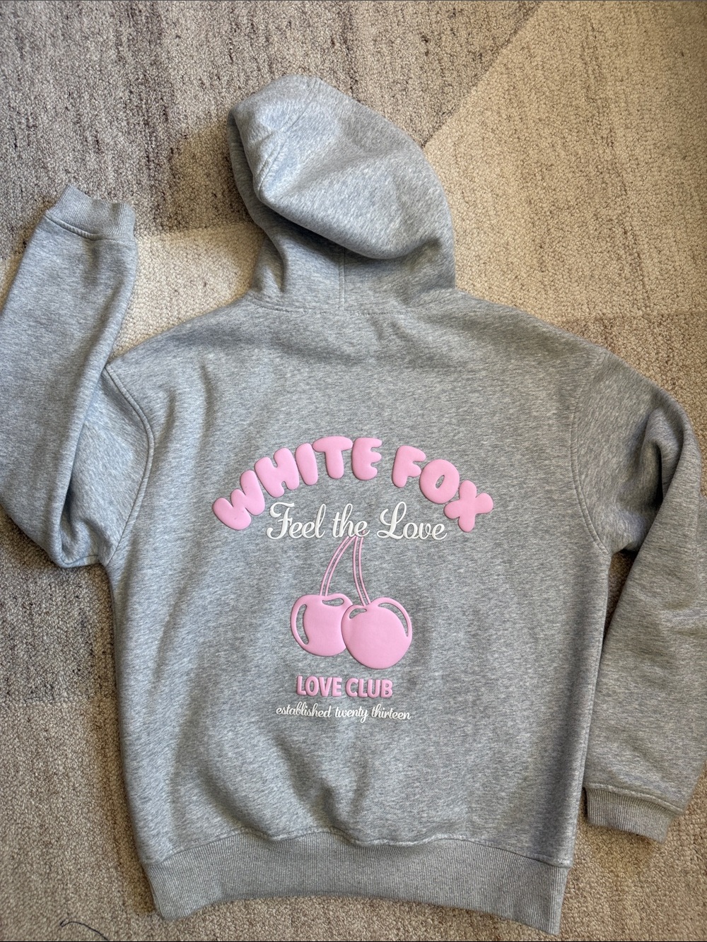 White Fox Boutique Heather Gray Hoodie with Pink Logo